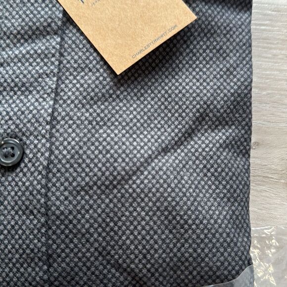 Charles Tyrwhitt Dobby Flannel Shirt Charcoal Grey Classic Fit Shirt Large Nwt - Picture 5 of 6